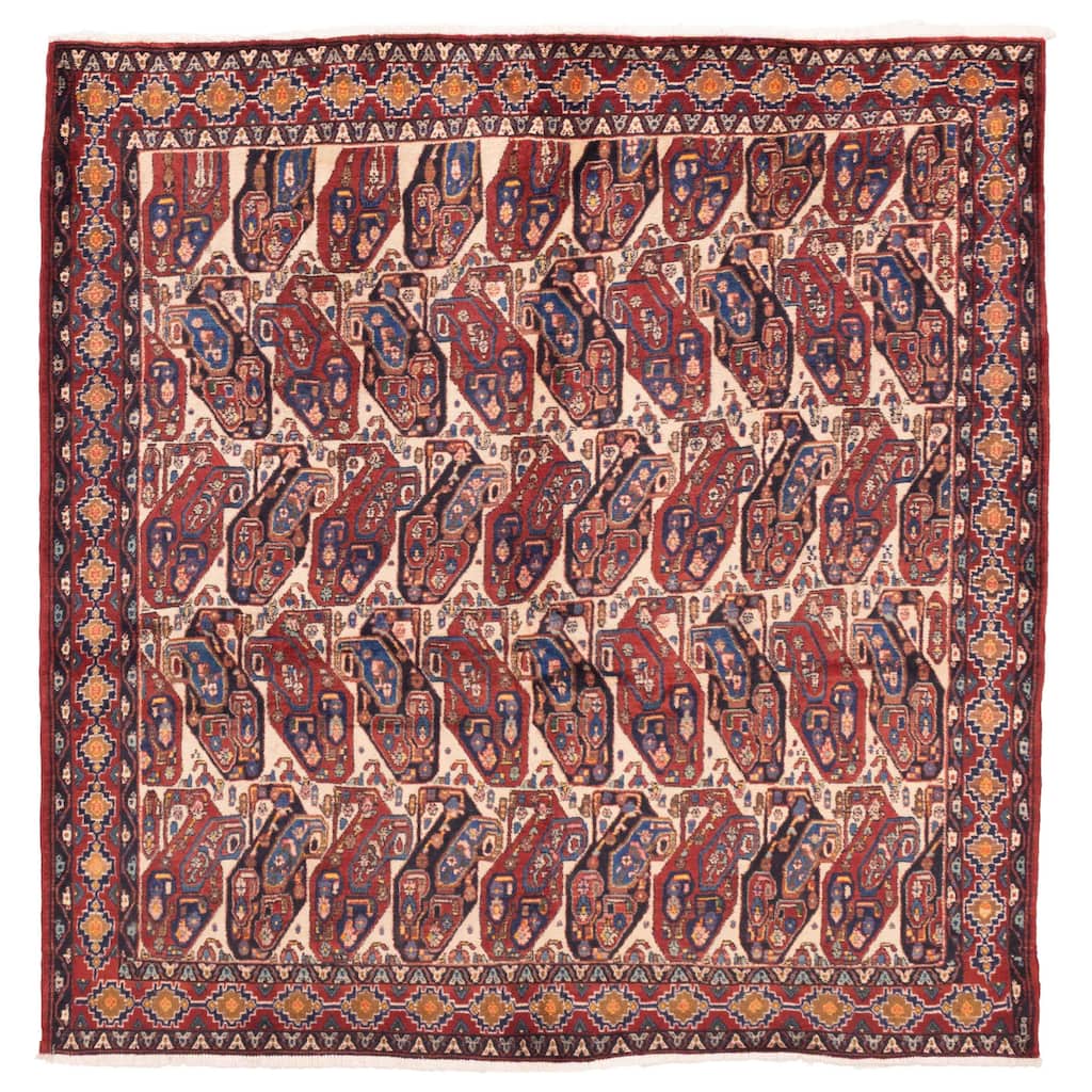 ECARPETGALLERY Hand-knotted Melis Vintage Cream, Red Wool Rug - 7'1 x 7'1