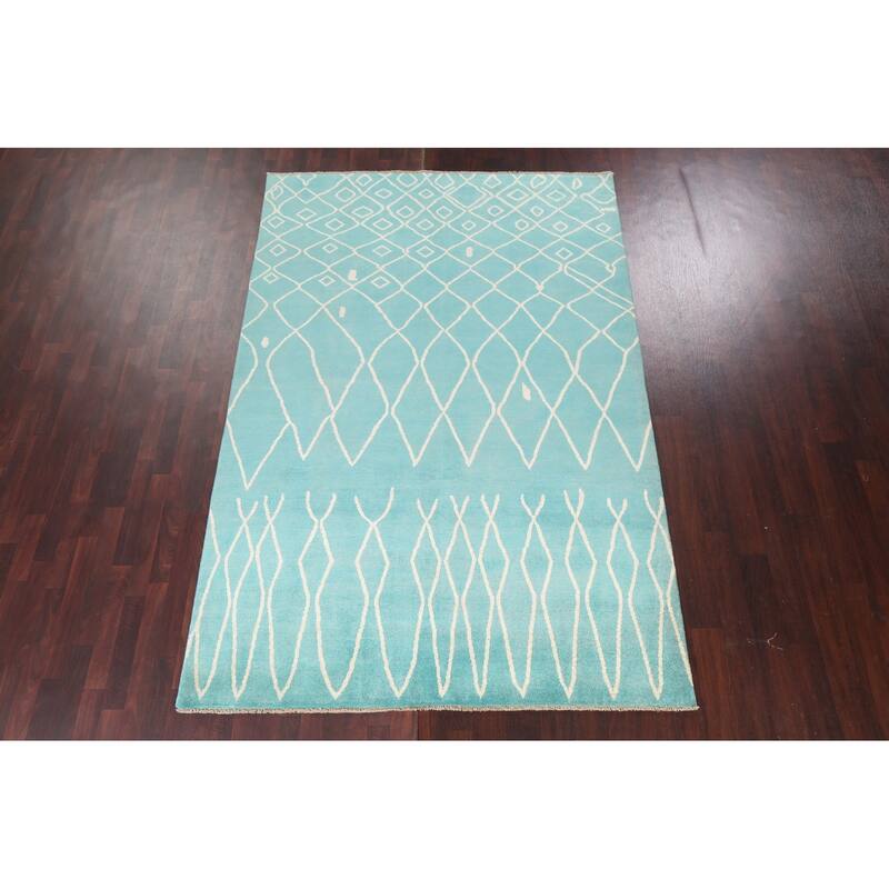 Vegetable Dye Contemporary Trellis Moroccan Wool Area Rug Hand-knotted - 6'5" x 9'7"