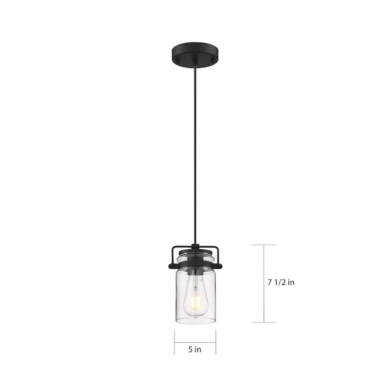 Antebellum 1-Light Mini Pendant Fixture Matte Black Finish with Clear Glass - N/A