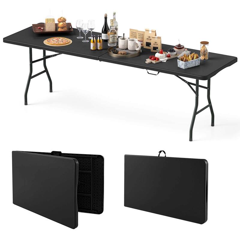 Costway 8 ft Portable Folding Table with HDPE Tabletop Safe Lock - See Details - Black