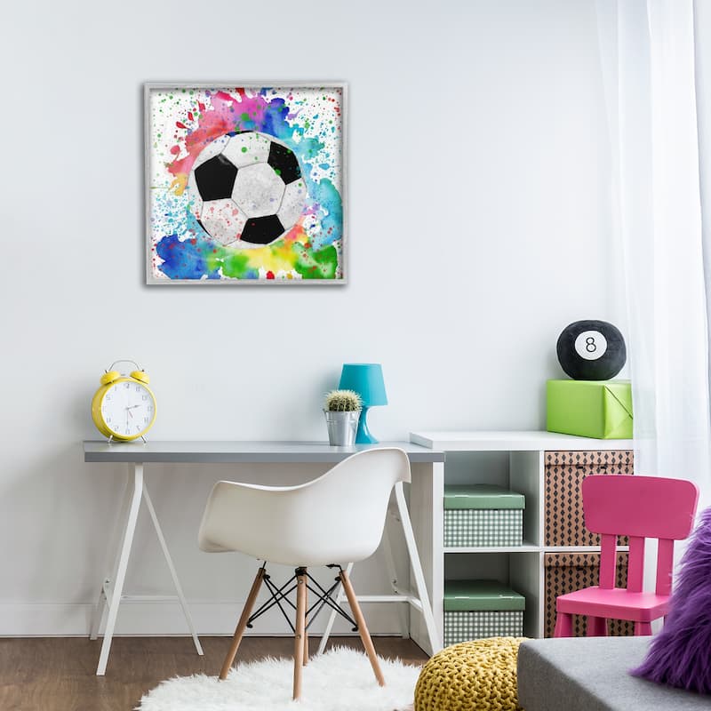 Stupell Vivid Splash & Soccer Ball Framed Giclee Art Design By Kim Allen