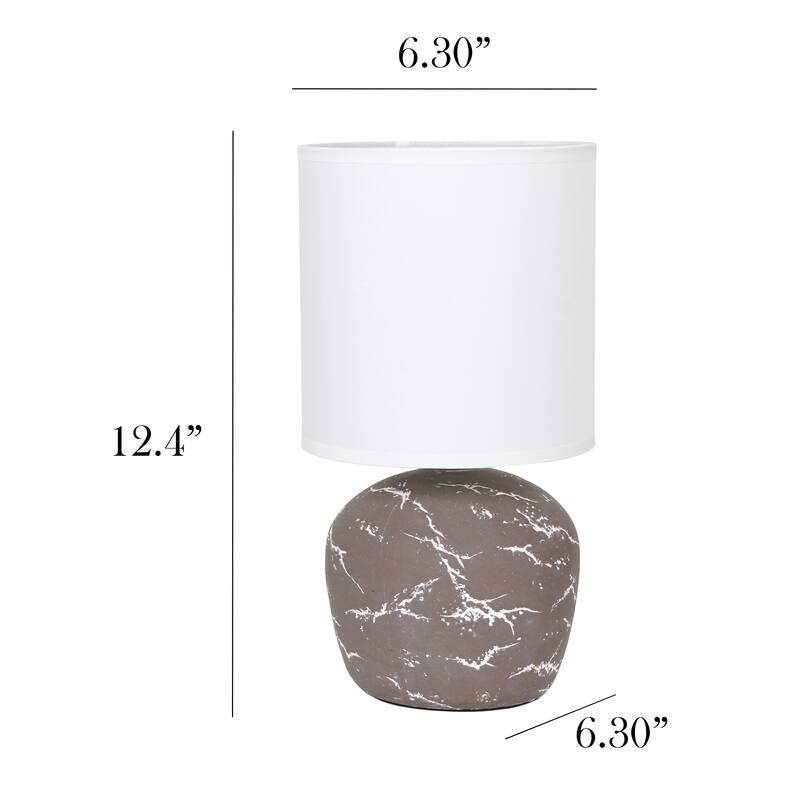 Marble Inspired Ceramic Table Lamp with White Fabric Drum Shade Modern Compact Accent Lighting Multiple Colors