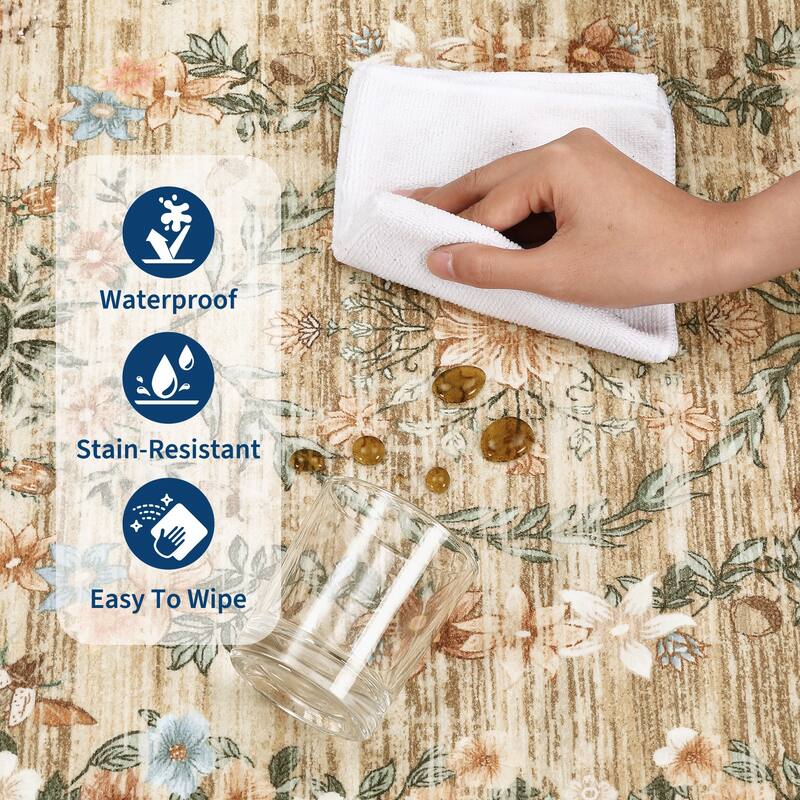 Modern Insect Botanical Pattern Area Rug Floral Print Rug Non-Slip Low Pile Soft Accent Carpet for Living Room Bedroom