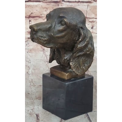 Bronze Sculpture Bust er Spaniel Imitative Dog Pet Animal Marble Base Figure Figurine