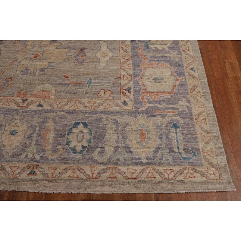 Vegetable Dye Oushak Turkish Rug Hand-Knotted Bedroom Wool Carpet - 9'2"x 12'0"