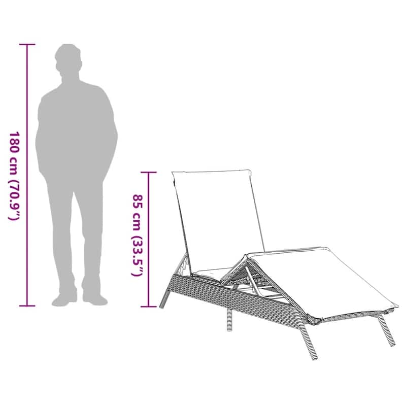 vidaXL Sun Lounger Set of 2 Grey PE Rattan 2-seater - 23.2 x 78.7 x 33.5