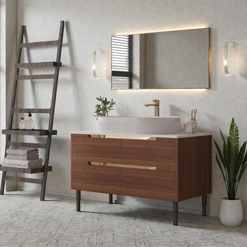 36" Bathroom Vanity with Integrated Ceramic Sink, Freestanding or Wall Mounted Cabinet with Soft-Close Drawers