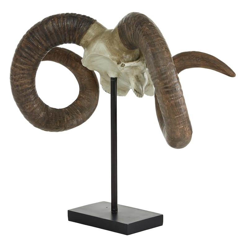 Polystone Ram Skull Decorative Sculpture - Brown - Roche River Decor