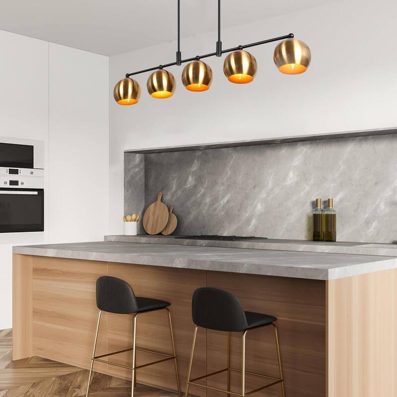 Modern Black Gold 5-Light Linear Chandelier Kitchen island Pendant Lights with Metal Shades - L38.5" x W5.5" x H7.5"