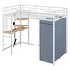 preview thumbnail 67 of 77, Twin/Full Size Loft Bed with Bulit-in Desk and LED Light, Metal Loft Bedframe with Wardrobe, Storage Shelves and Power Outlet
