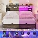 preview thumbnail 33 of 75, Bed Frame with Charging Station and RGB LED Lights, Sturdy Platform Bed with Storage Headboard,