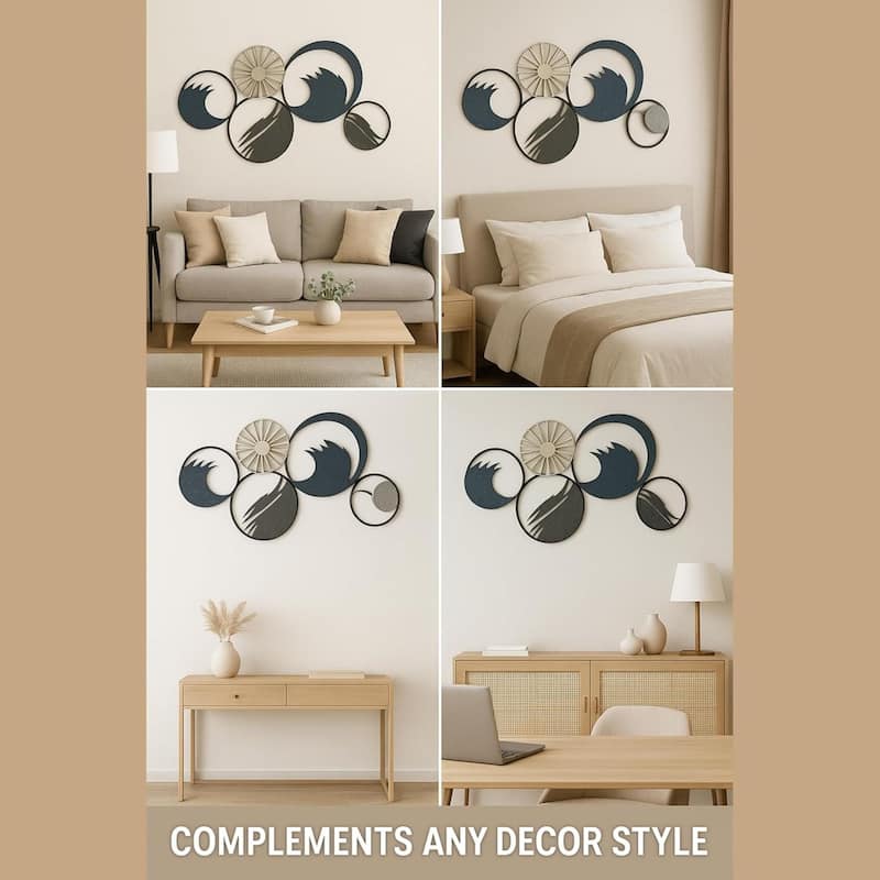 Aria Home Ocean Ring Metal Wall Art Blue & Grey Modern Coastal Decor