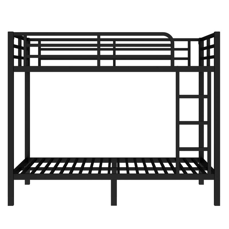 Roomfitters Metal Twin/Full Bunk Bed Frame with Ladder & Safety Rail, Heavy-Duty Space-Saving Design, Black