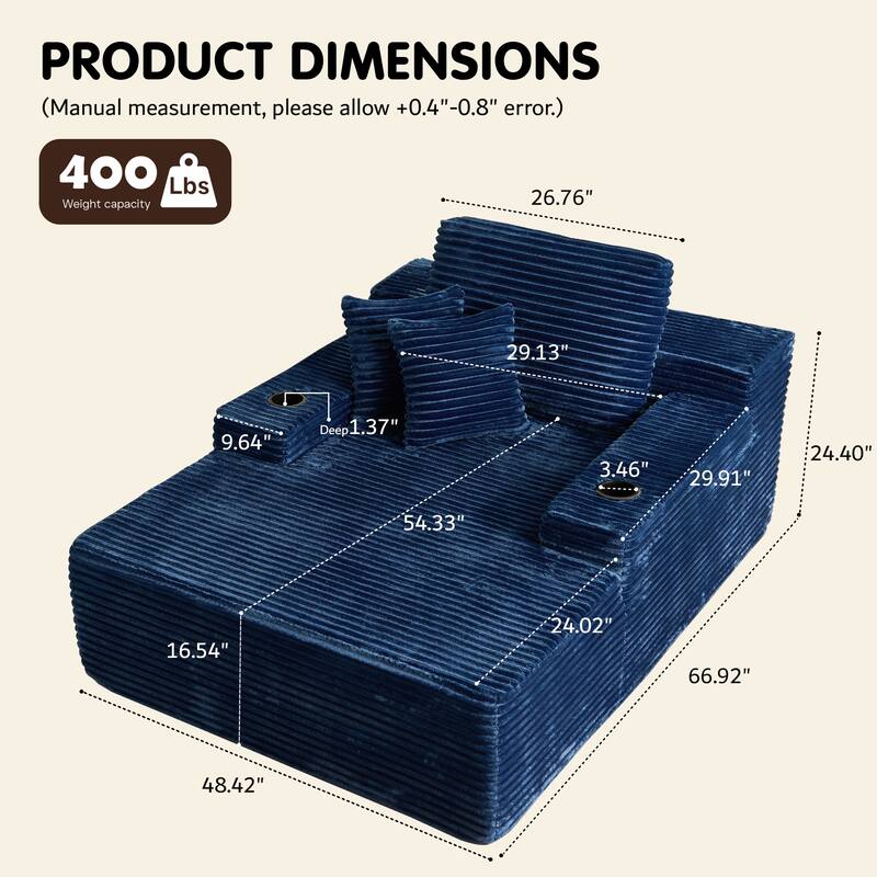 HOOOWOOO Modern Upgraded Fabric Chaise Lounge Sofa Couch with Holder