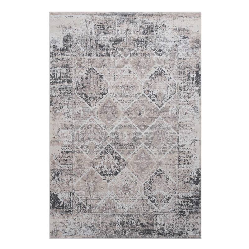 PAYAS Collection Cream / Anthracite / Traditional Non-Shedding Area Rug - 120" D x 93" W x 0.28" H