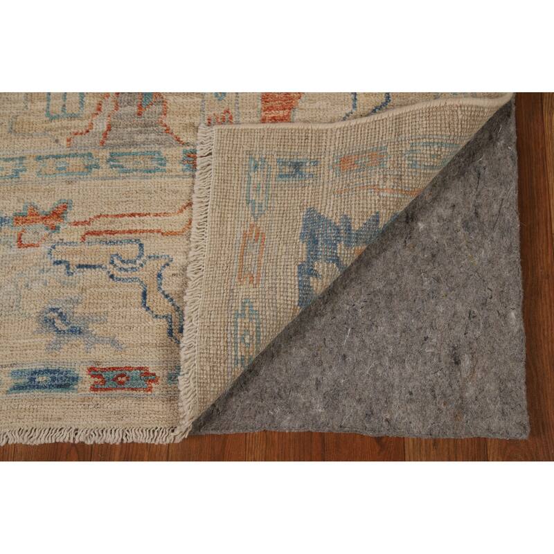 Vegetable Dye Oushak Turkish Rug Hand-Knotted Beige Wool Carpet - 5'11" x 9'0"