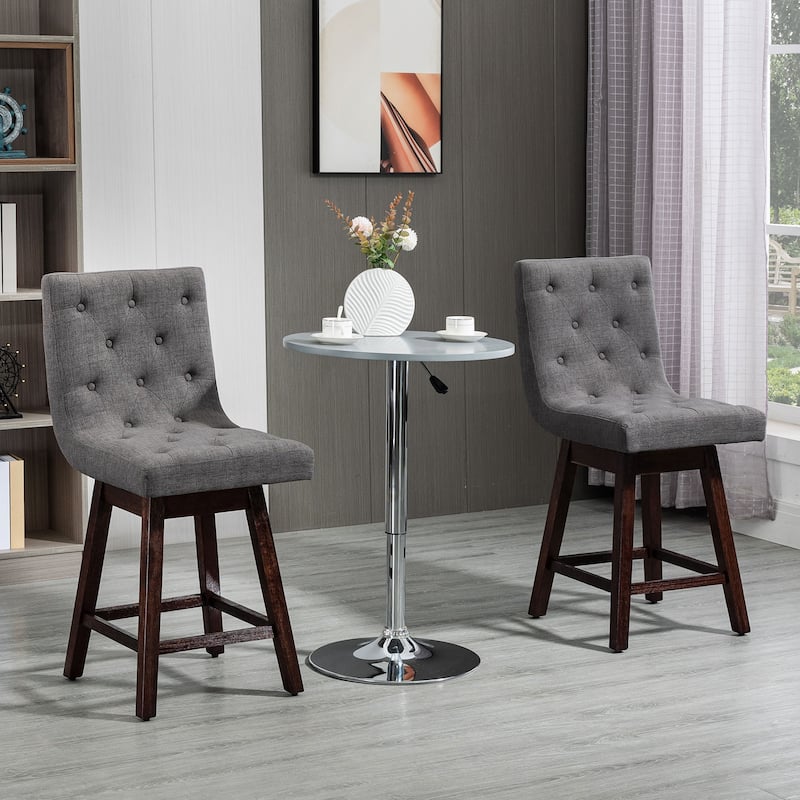 HOMCOM Bar Stools Set of 2, Swivel Bar Chairs, 25.5" High Fabric Tufted Breakfast Barstools for Kitchen Counter