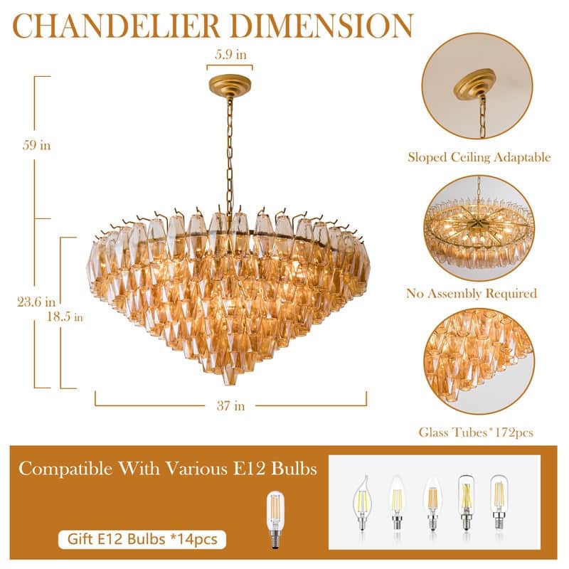 KAYLA 37in Modern Extra Large Black Chandeliers