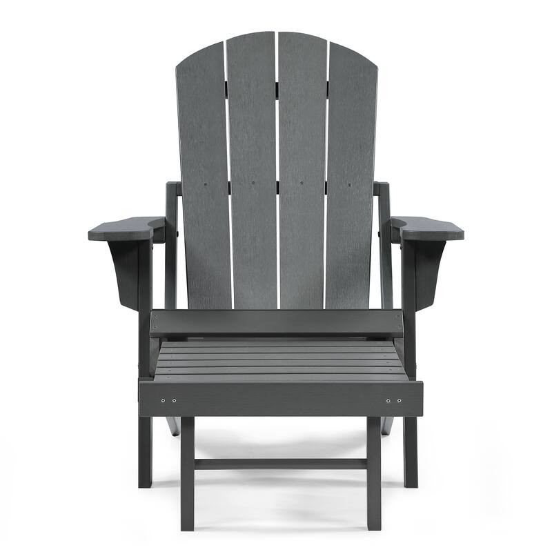 Hurley Folding Poly Plastic Adirondack Chair with Pull-out Ottoman