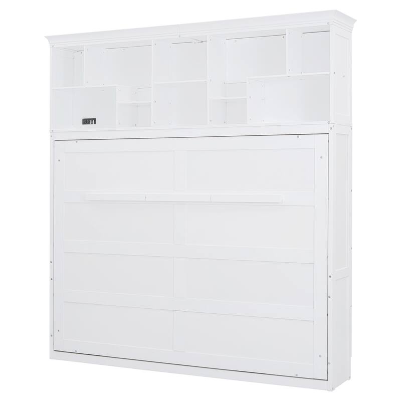 Queen Size Murphy Bed Wall Bed with Top Shelves, USB Ports & No Box Spring Needed - Space-Saving Design for Multi-Use Rooms
