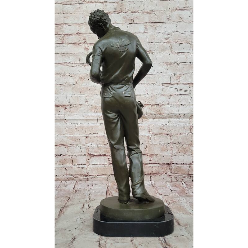 Bronze Jazz Musician Playing Saxophone On Marble Base