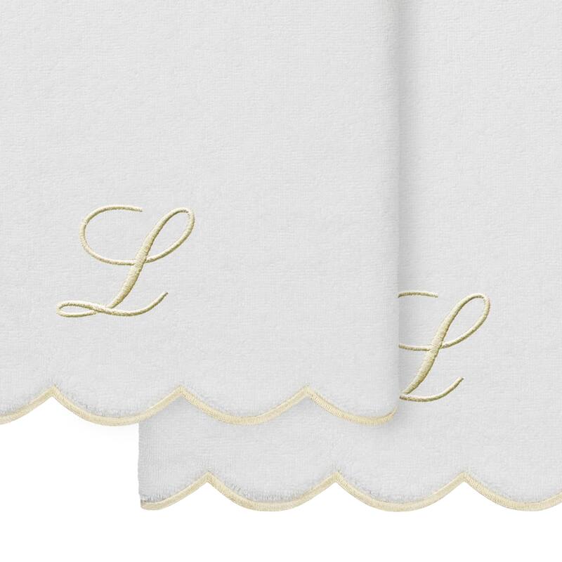Authentic Hotel and Spa 100% Turkish Cotton Beige ADORNIA Scallop Personalized 2 Piece Bath Towel Set - 2 Bath Towels