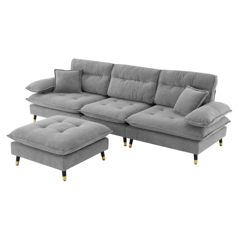 106" L-Shaped 4 Seater Convertible Sectional Sofa with Movable Ottoman, Adjustable Two-Tone Legs for Living Room