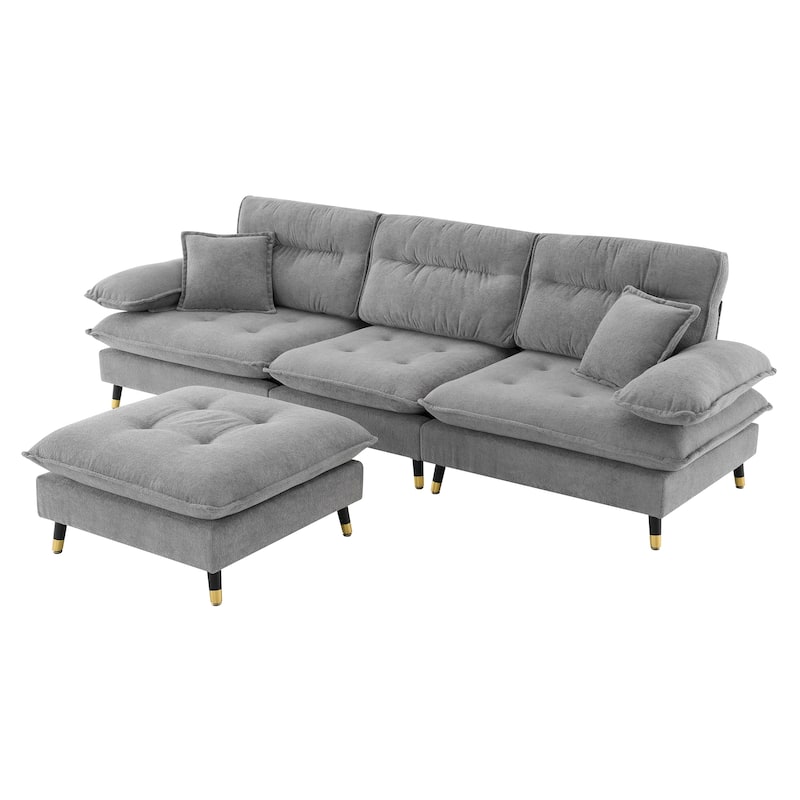 Grey 106'' L-Shaped 4-Seater Convertible Sectional Sofa with Adjustable Two-Tone Legs, Movable Ottoman