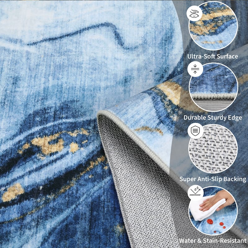 Modern Washable Area Rugs Abstract Living Room Rug Soft Low Pile Non-Slip Rugs for Bedroom Dining Room Home Office