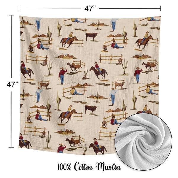 Sweet Jojo Designs Brown Western Cowboy Boy 100% Cotton Muslin Baby Swaddle Receiving Blanket - Wild West, Southern Charm, Horse