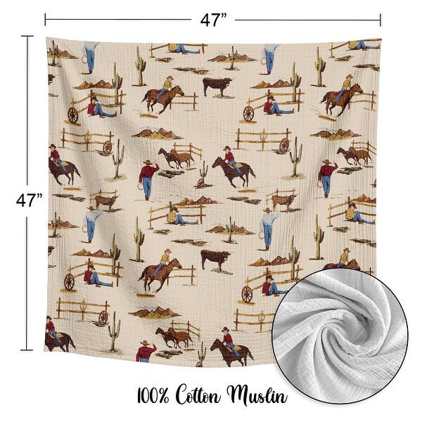 Sweet Jojo Designs Western Cowboy Boy 2 Pack 100% Cotton Muslin Baby Swaddle Receiving Blankets - Cow Print, Wild West, South