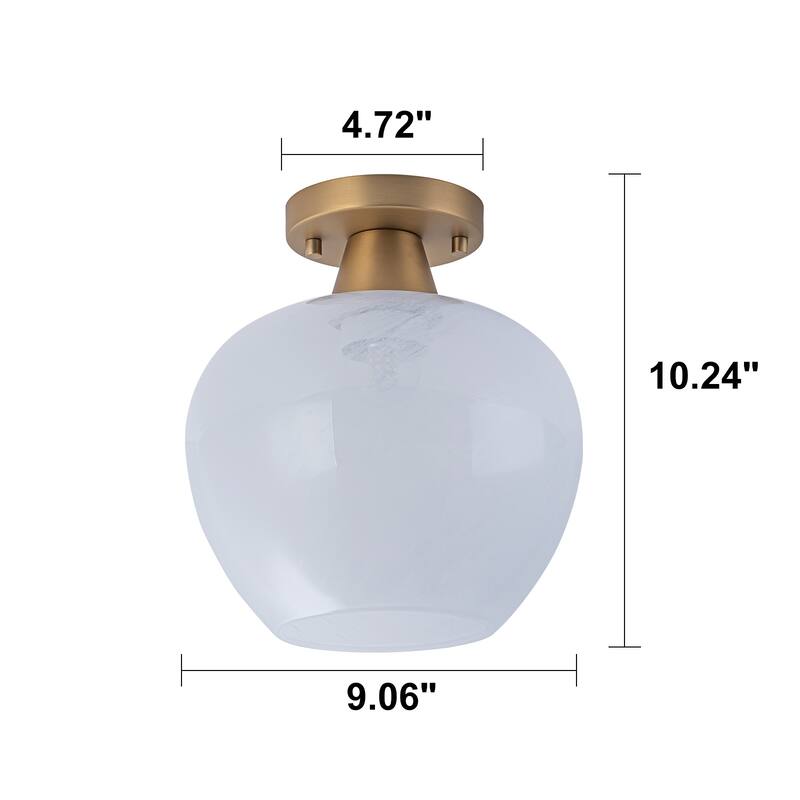 1-Light Gold Dome Flush Mount Ceiling Light with Opal Glass
