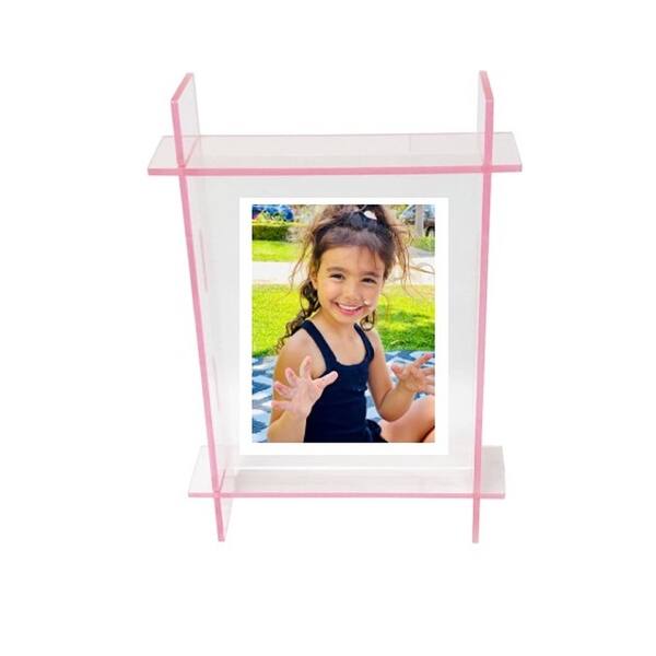 slide 2 of 2, Neon Light Pink Lucite Picture Frame size 5x7 - 8.9x11.2x2.3 Inches Light Pink