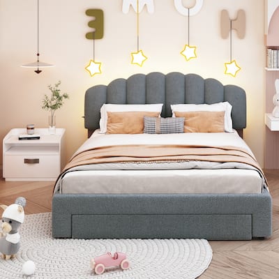 Teddy Fleece Upholstered Platform Bed with Drawer