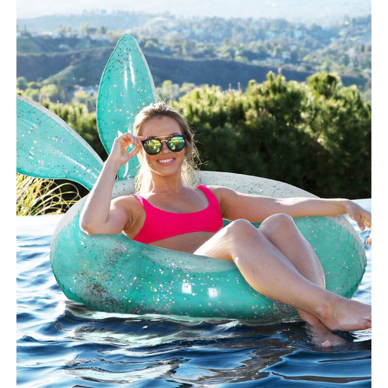 POZA Inflatable Bunny Pool Float Tube with Sparkle Silver Confetti - 36 Inch