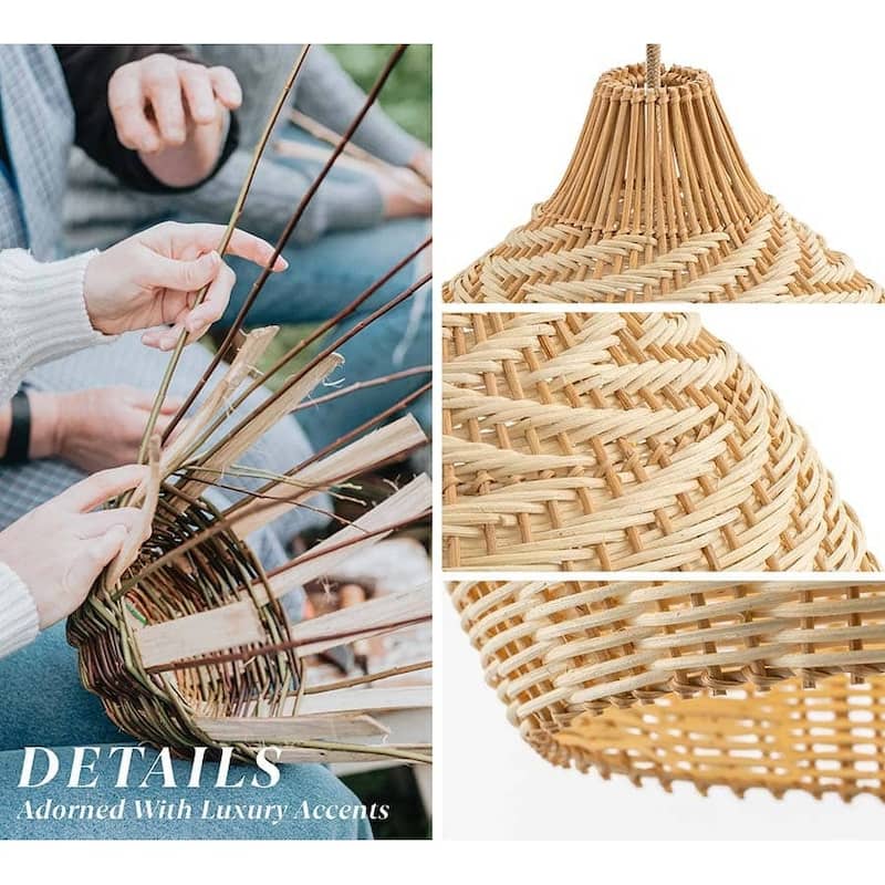 Grandeur Rattan Pendant Light - Brown Medium Dome 1-Light Handwoven Light Fixture For Modern, Transitional, Farmhouse Room Décor