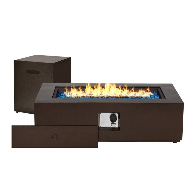 Patio Watcher 42-in W 50000-BTU Iron Propane Gas Fire Pit Table with Tank Cover - Brown
