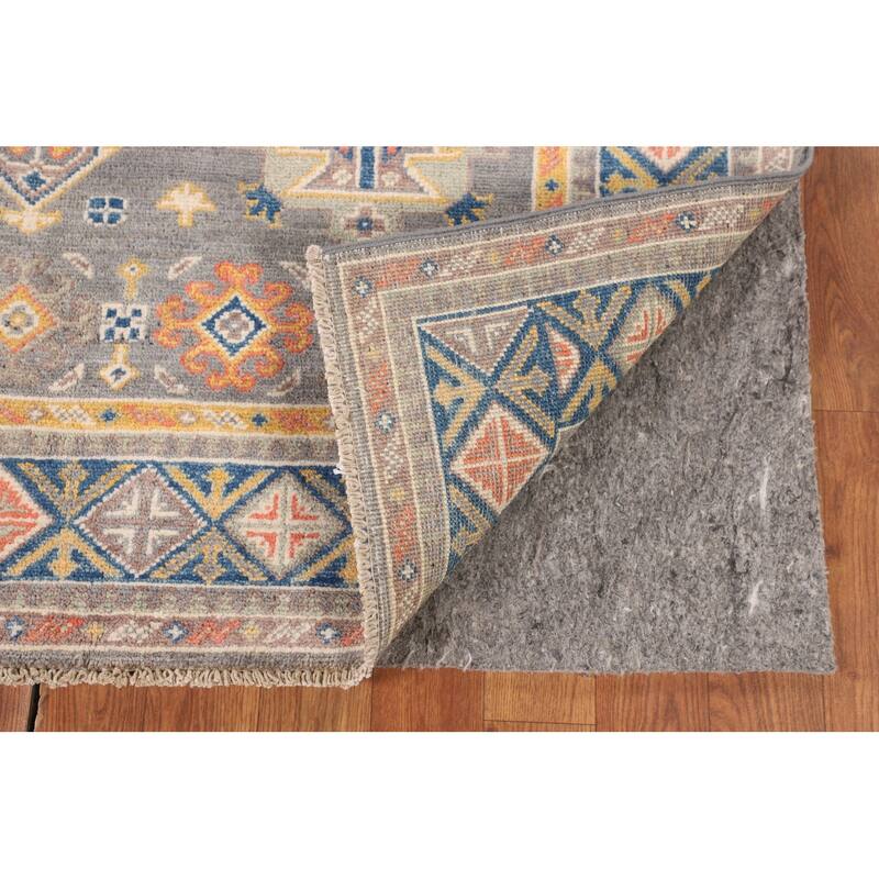 Gray Geometric Kazak Oriental Area Rug Handmade Bedroom Wool Carpet - 4'0"x 5'10"