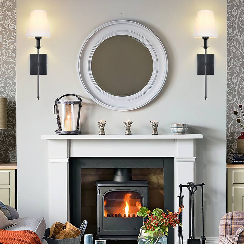 Starsky 1 - Light Industrial Wall Sconce Set with Tapered Fabric Shade (Sets of 2)