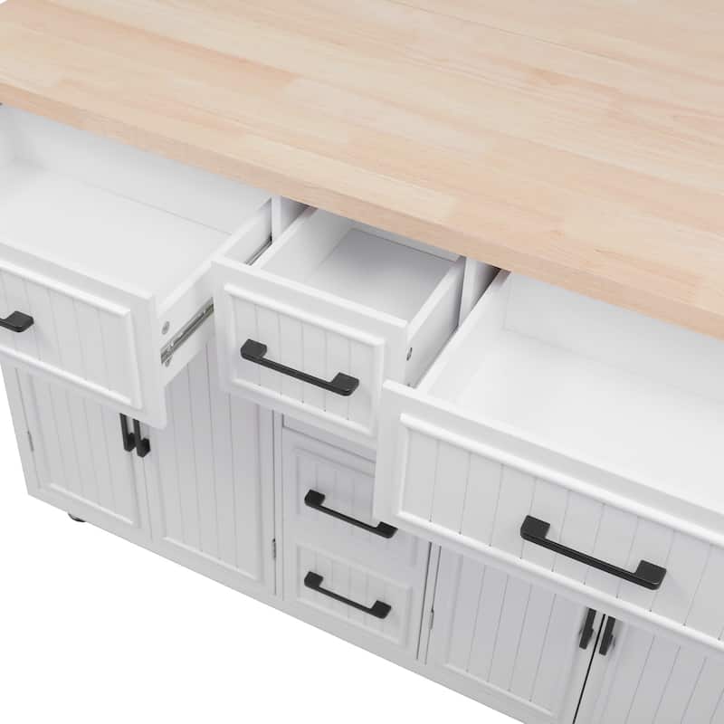 Kitchen Island With Drop Leaf,Power Outlet,With 4 Doors,5 Deep Drawers and Adjustable Shelves - N/A