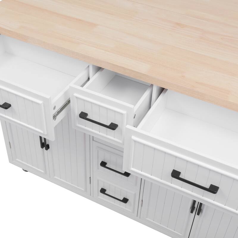 Kitchen Island with Drop Leaf, 4 Doors and 5 Deep Drawers