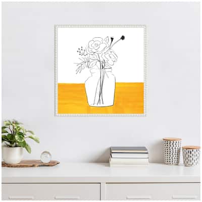 Kate and Laurel Sylvie Minimalist Floral Vase on Yellow Table Framed Canvas by Teju Reval