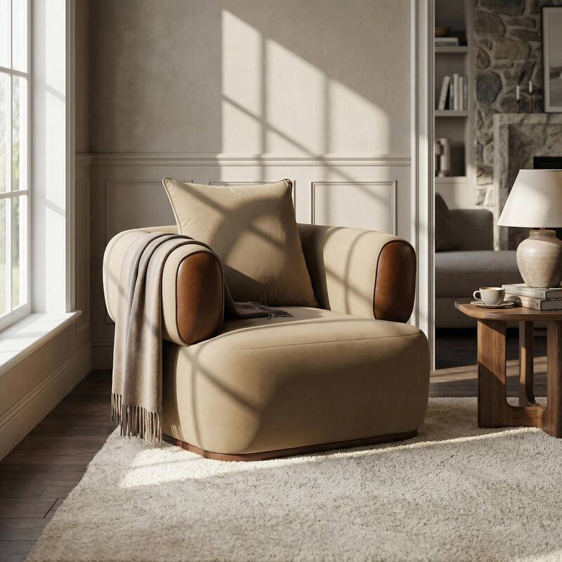 Christopher Knight Home Elyndor Velvet and PU Lounge Chair with Wrap-Around Backrest - 1 Piece - Brown