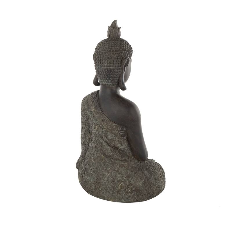 Brown Polystone Meditating Buddha Decorative Sculpture with Engraved Carvings and Relief Detailing