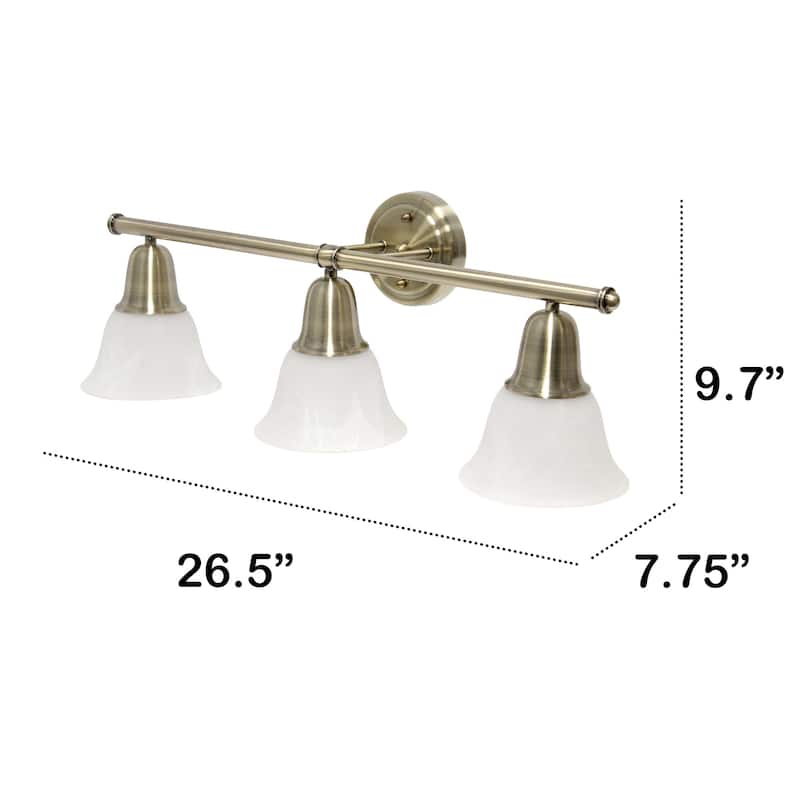 Wall Mounted Three Light Vanity Fixture with Alabaster Glass Bell Shade - 26.5" - Bronze and White