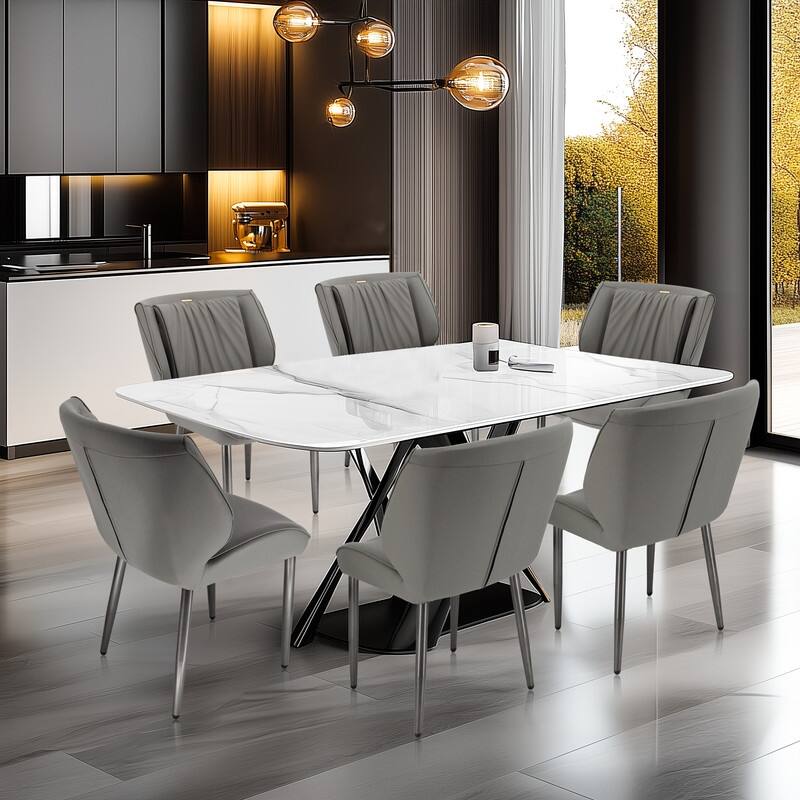 2PCS Upholstered Dining Chairs Kitchen Island Counter Side Chair Curvature Seat