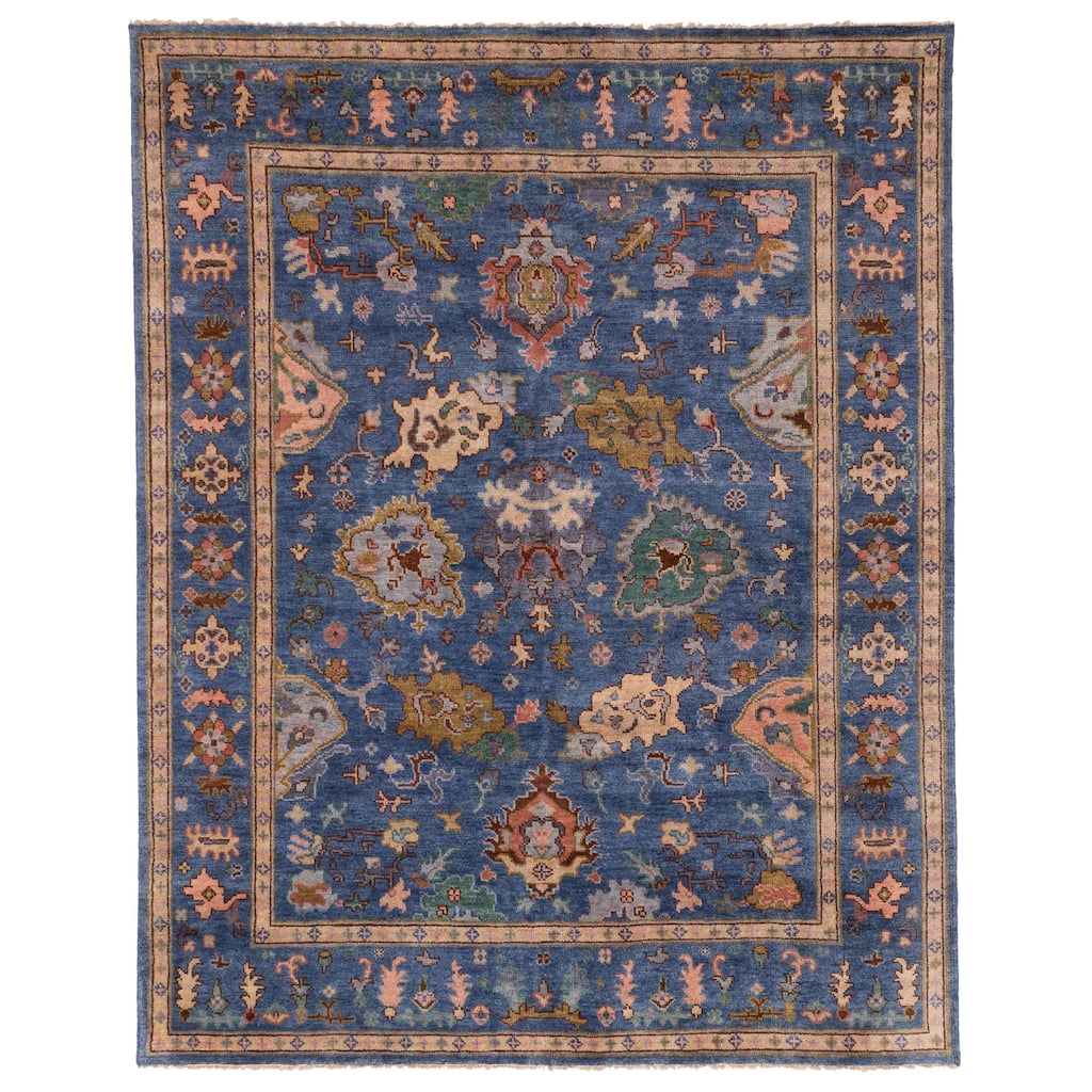 ECARPETGALLERY Hand-knotted Modern Oushak Dark Blue Wool Rug - 8'0 x 10'0