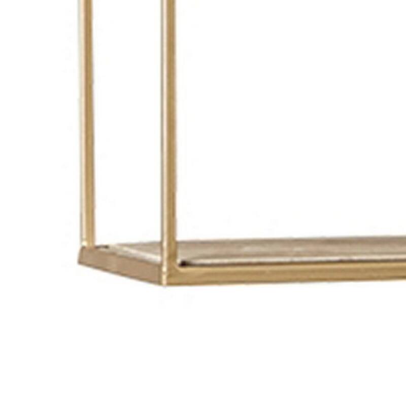 Metal Frame Wall Shelf with Keyhole Hanger, Set of 3, Gold