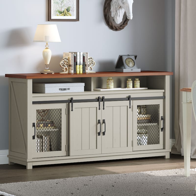 Moasis Farmhouse TV Stand for 73 Inch TV Media Console Entertainment Center Sliding Barn Door