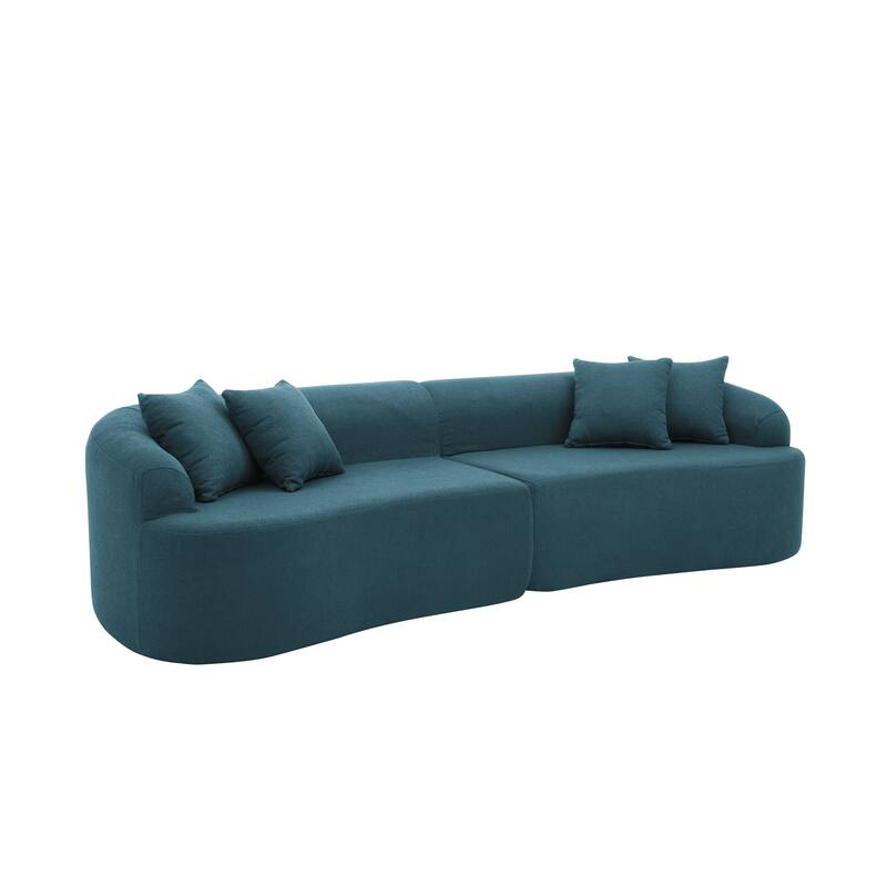 Curved Modular Sectional Sofa, Compressed 4-Seater Foam Couch, Comfy Wool Fabric Upholstered Sofa for Living Room, Bedroom